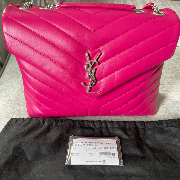 Yves Saint Laurent Handbags - YVES SAINT LAURENT YSL Medium LouLou Leather Fuchsia Pink Shoulder Handbag